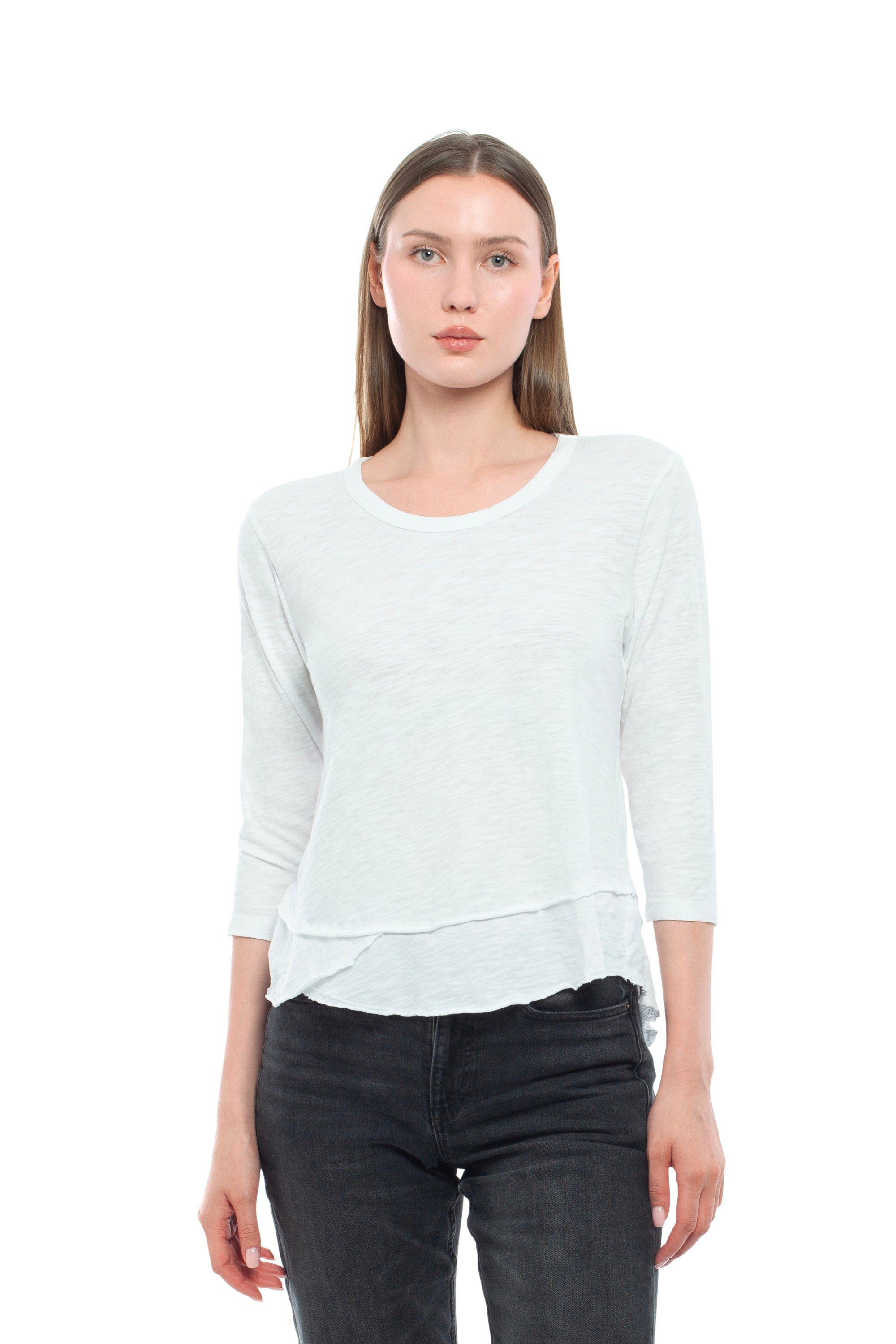 3/4 Sleeve Mock Layer - White / L