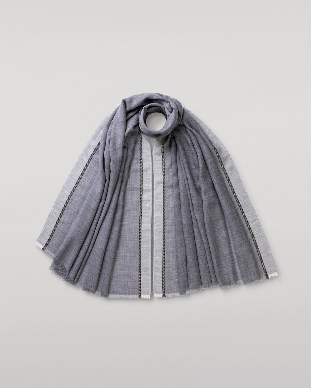 Ives Chevron Border Grey Cashmere Scarf