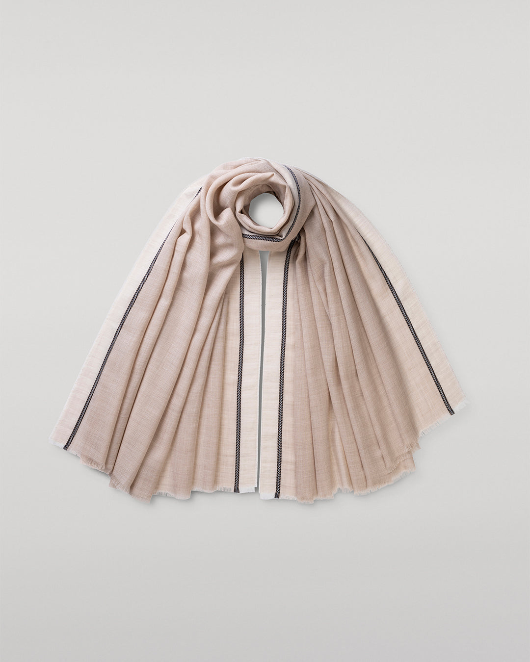 Ives Chevron Border Natural Cashmere Scarf