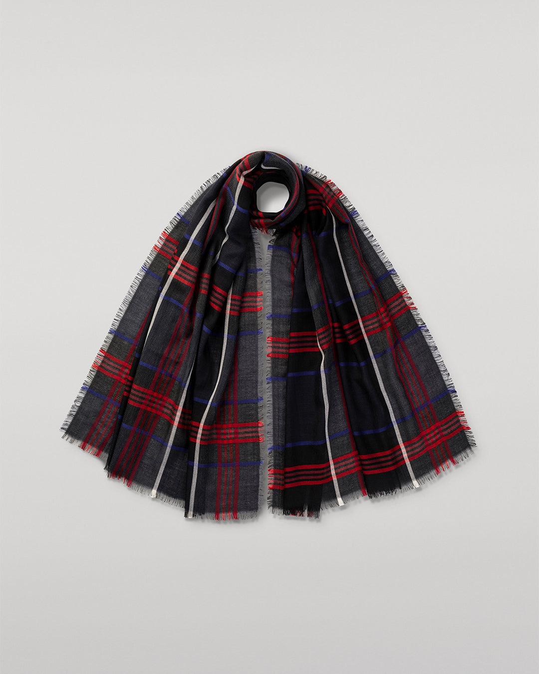 Orton Crammed Tartan Navy Cashmere Scarf