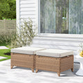 2 Pieces Patio Wicker Ottoman Set, Side Table Use, NTC Series - Yellow Wicker / Beige Cushion
