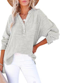 Womens Casual Button V Neck Long Sleeve Shirts Oversized Solid Blouses Tops - Gray / Small