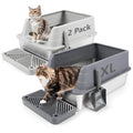 XL 2 Pack Dark&Light Gray Stainless Steel Litter Box with Filter Pedal - 2 Pack(Light&Dark Gray) / 22.9”x15”x 10.3”