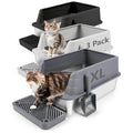 XL 3 Pack Black/Dark&Light Gray Stainless Steel Litter Box with Filter Pedal - Black/Dark&Light Gray / 22.9” x 15” x 10.3”