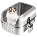 [Flash Sale] XXL Semi Enclosed Removable Stainless Steel Cat Litter Box - Silver / 23.6"L x 15.7"W x 11.8"H