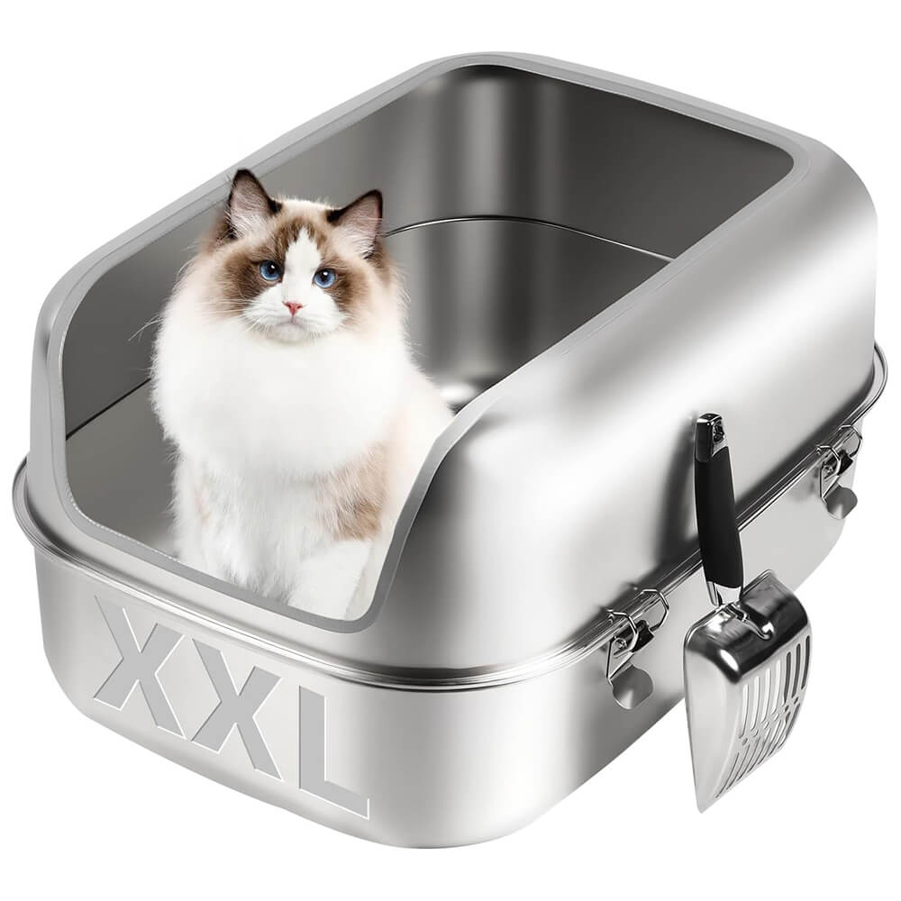 [Flash Sale] XXL Semi Enclosed Removable Stainless Steel Cat Litter Box - Silver / 23.6"L x 15.7"W x 11.8"H