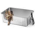 [Flash Sale] XXL Semi Enclosed Stainless Steel Cat Litter Box with High Sided Enclosure - Silver / 23.6"L x 15.7"W x 8"H
