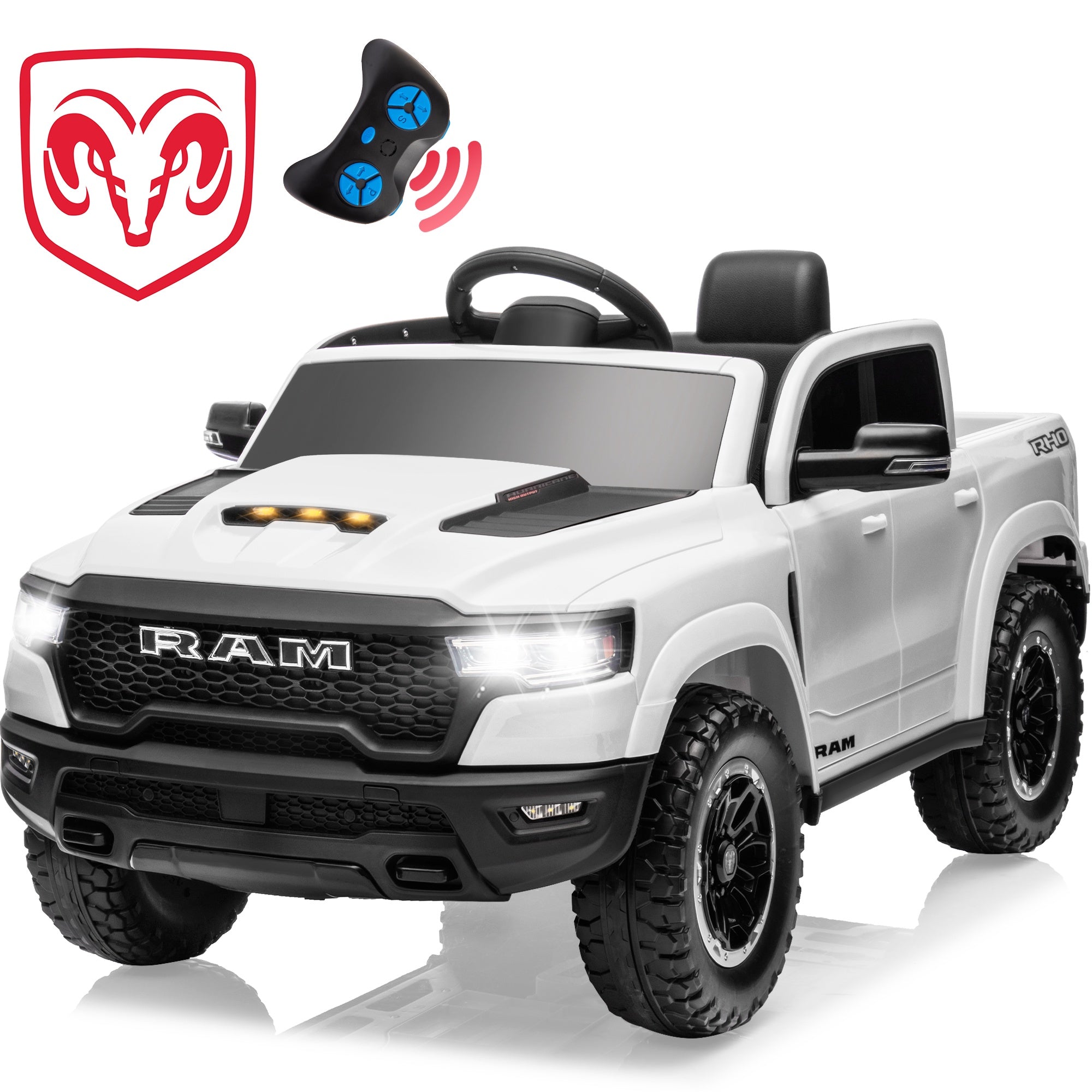 iYofe Ram Ride on Car Toys, 12V RAM 1500 Battery Powered Ride on Toy Truck with Remote Control, Electric Car for Kids Girls 3-5 w/ Bluetooth, - White