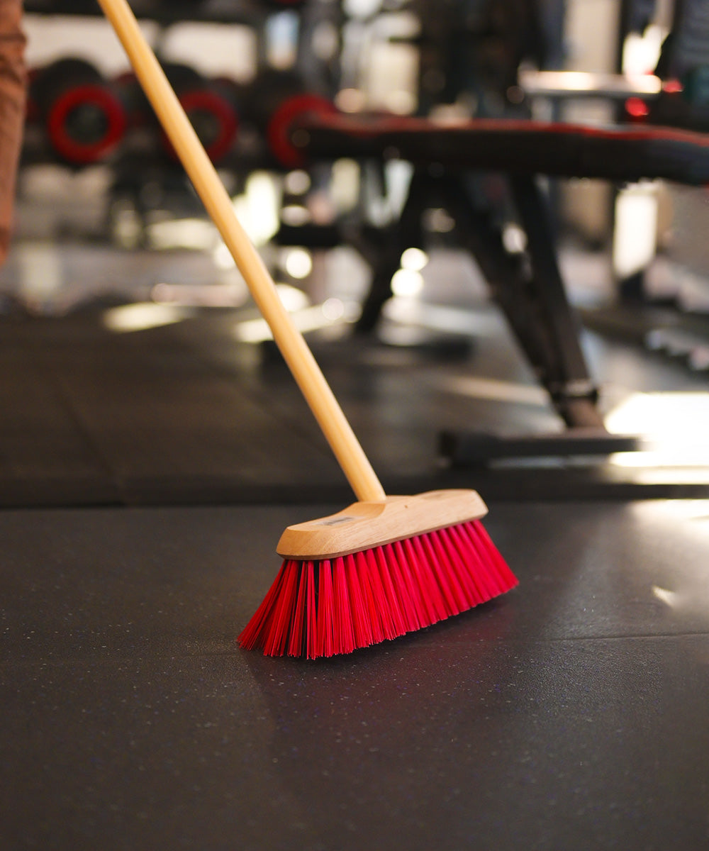 Traditional Wooden Broom With Handle - Stiff - Red PVC / 130cm 30cm 12cm 1.5kg