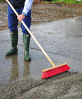Traditional Wooden Yard Broom With Handle - Medium Stiff - Red PVC / 130cm 28cm 6cm 1.5kg