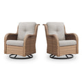 Outdoor 2PC PE Rattan Swivel Glider Chairs, NTC Series - Yellow Wicker / Beige Cushion