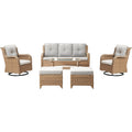 Patio Conversation Set 6-Piece with Sofa, Swivel Glider Chairs, Coffee Table, and Ottoman, NTC Series - Yellow Wicker / Beige Cushion