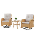 Swivel Glider Chairs Set with Side Table, NDS Series - Yellow Wicker / Beige Cushion