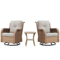 Swivel Glider Chairs Set with Side Table, NTC Series - Yellow Wicker / Beige Cushion