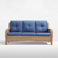 1 Piece Outdoor Patio Furniture Wicker 3-Seater Sofa, NTC Series - Yellow Wicker / Blue Cushion
