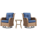 Swivel Glider Chairs Set with Side Table, NTC Series - Yellow Wicker  Blue Cushion