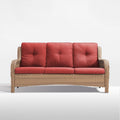 1 Piece Outdoor Patio Furniture Wicker 3-Seater Sofa, NTC Series - Yellow Wicker / Red Cushion