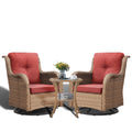 Swivel Glider Chairs Set with Side Table, NTC Series - Yellow Wicker / Red Cushion