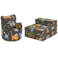 Kids Bean Bag Armchair and Folding Z Bed Printed Toddler Beanbag Chair and Guest Mattress - Africa