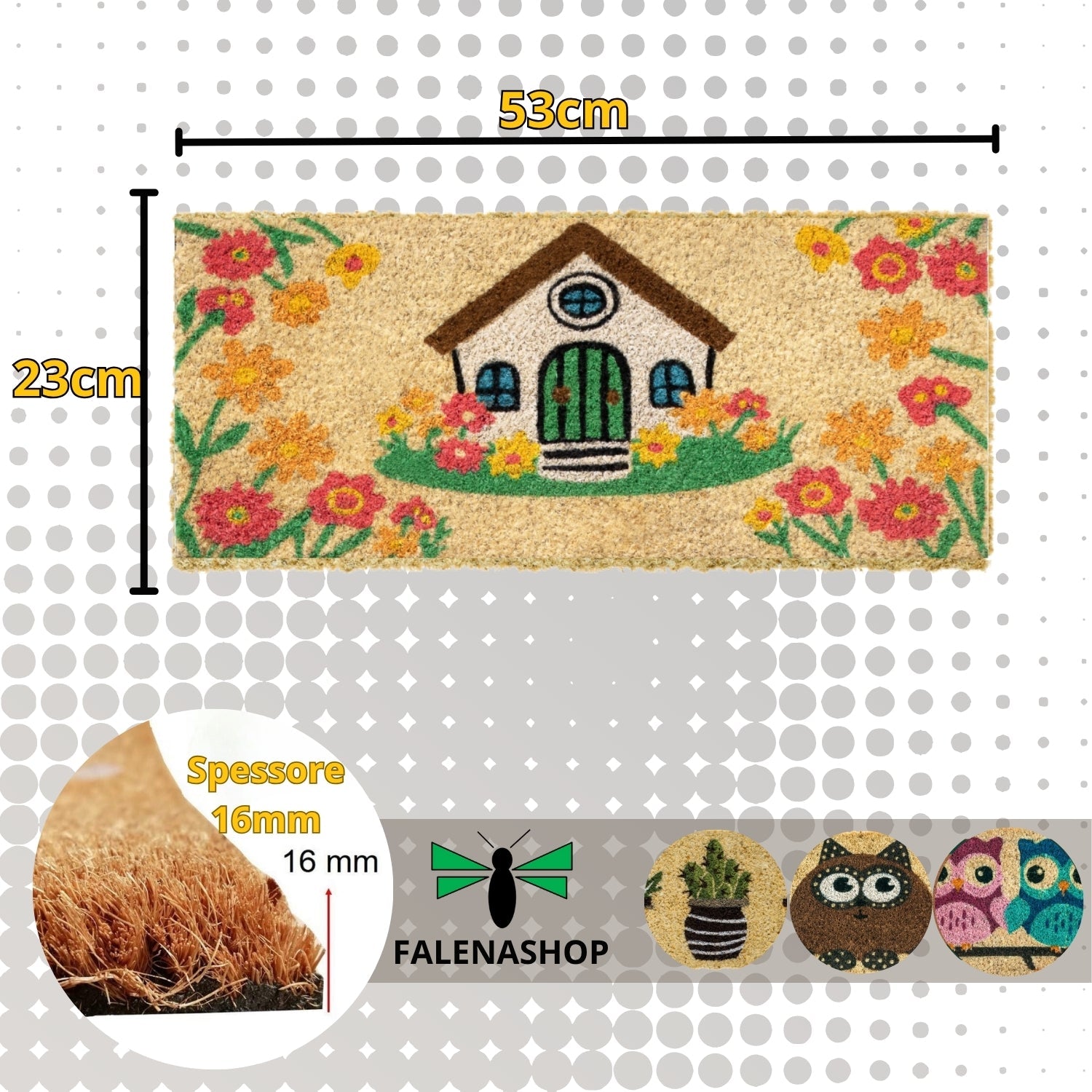 Zerbino Ingresso casa Divertente Simpatico cm 23X53 Tappeto Antiscivolo in Cocco - Casa
