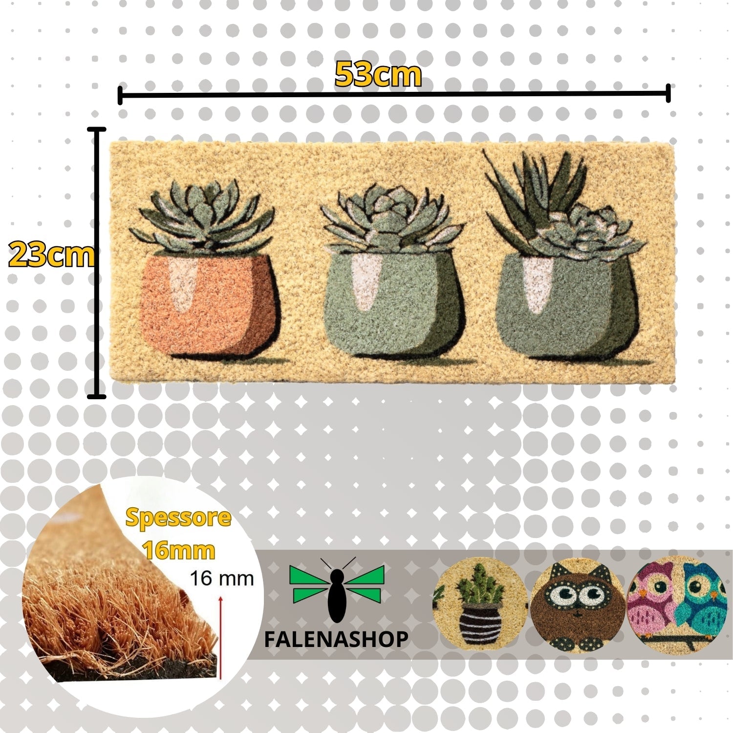 Zerbino Ingresso casa Divertente Simpatico cm 23X53 Tappeto Antiscivolo in Cocco - Cactus