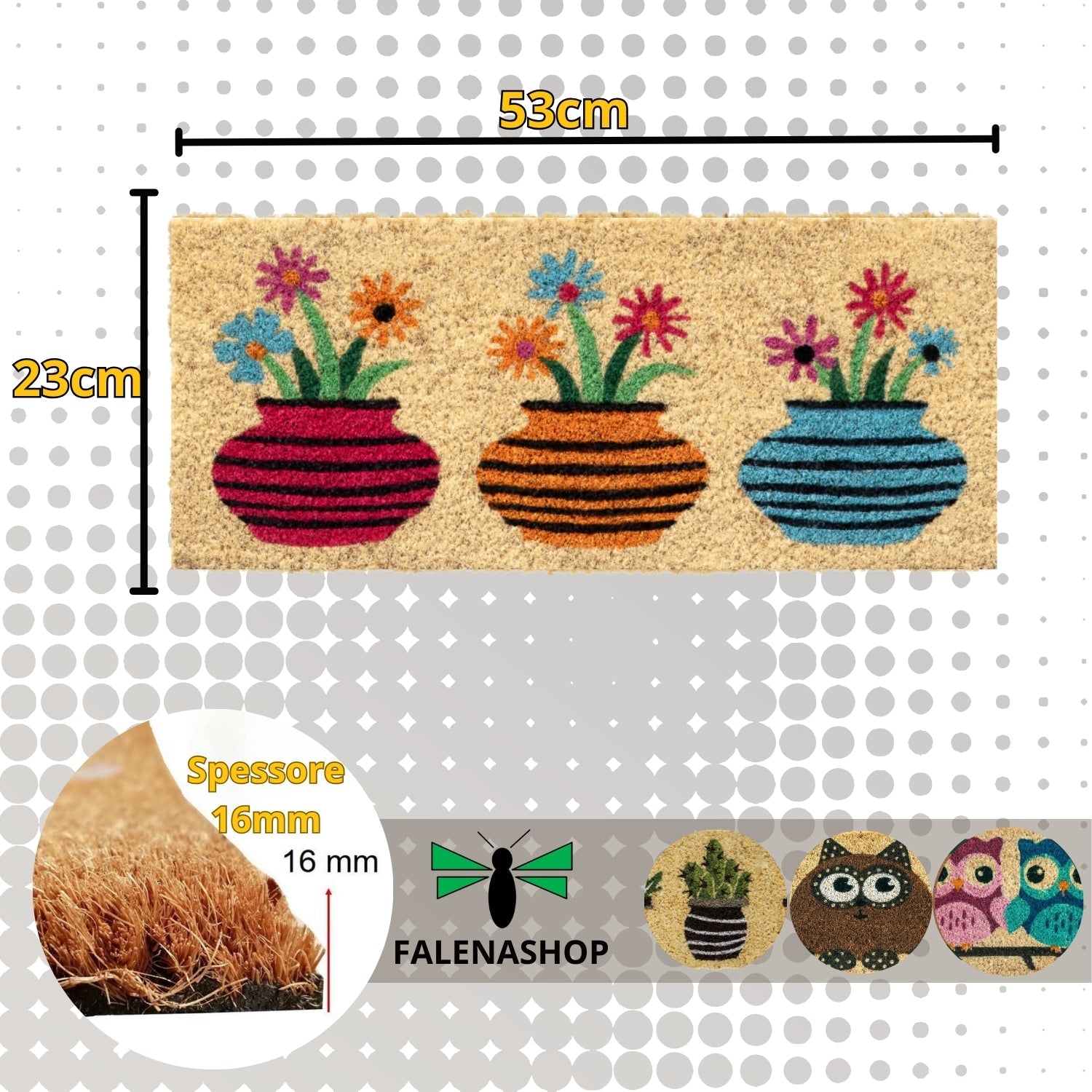 Zerbino Ingresso casa Divertente Simpatico cm 23X53 Tappeto Antiscivolo in Cocco - Vasi