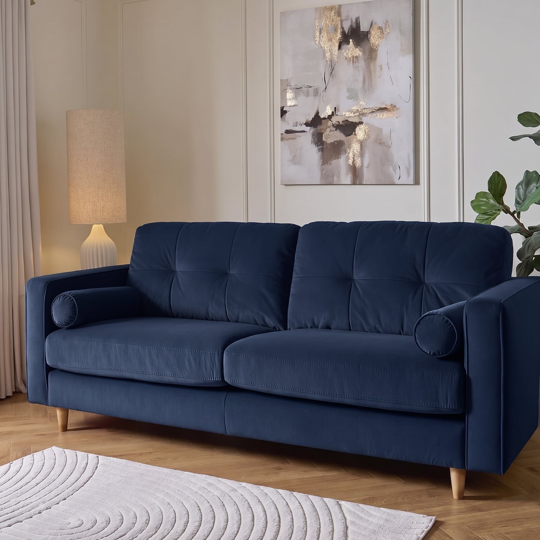 Heaton 4 Seater Fabric Sofa Blue Stylish and Comfortable Living Room Furniture