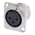 Neutrik 3 pole female receptacle, solder cups, Nickel housing, silver contacts
