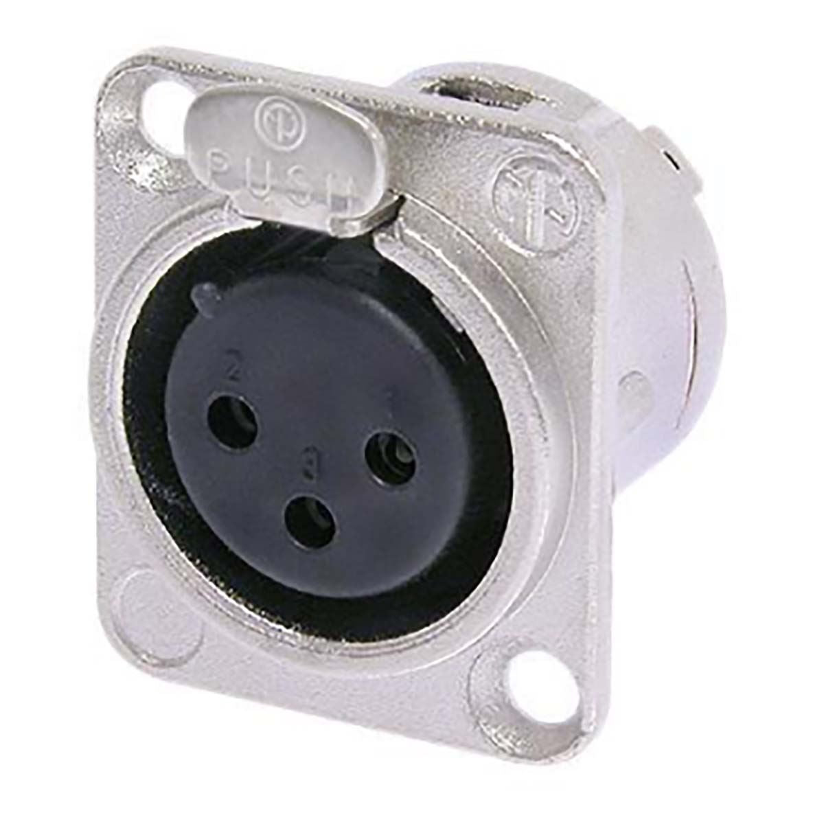Neutrik 3 pole female receptacle, solder cups, Nickel housing, silver contacts