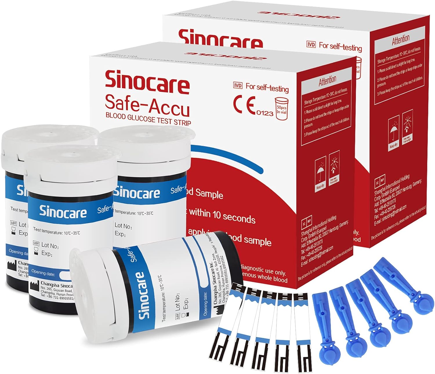 [100pcs] Sinocare Glucometer Glucose Test Strips with free lancets - Safe Accu