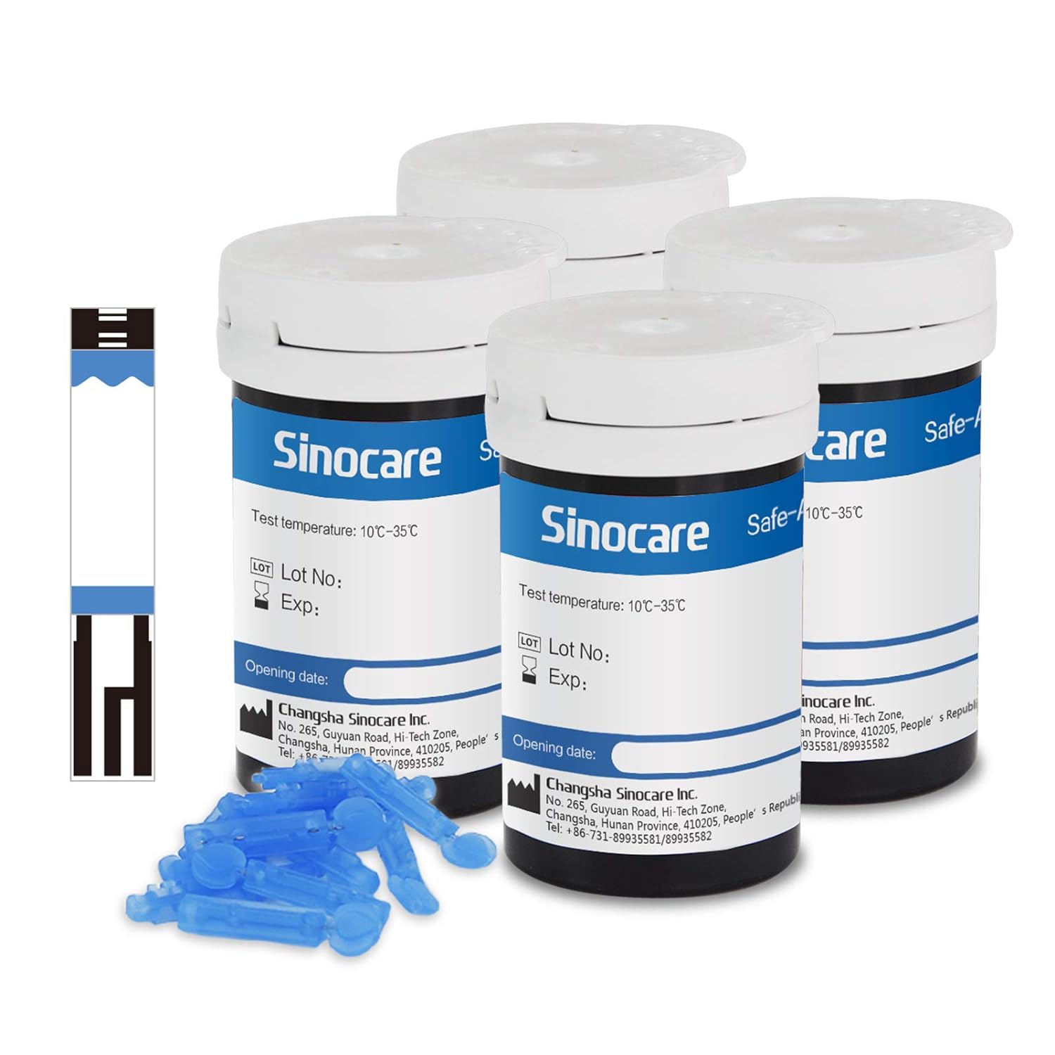 [100pcs] Sinocare Glucometer Glucose Test Strips with free lancets - Safe Accu 2
