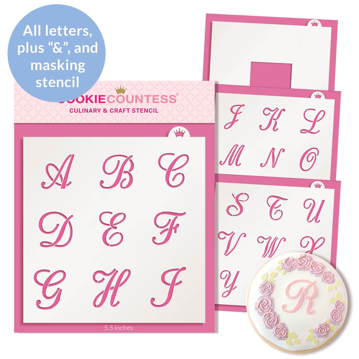 Alphabet Script 1" Letter Stencil Set