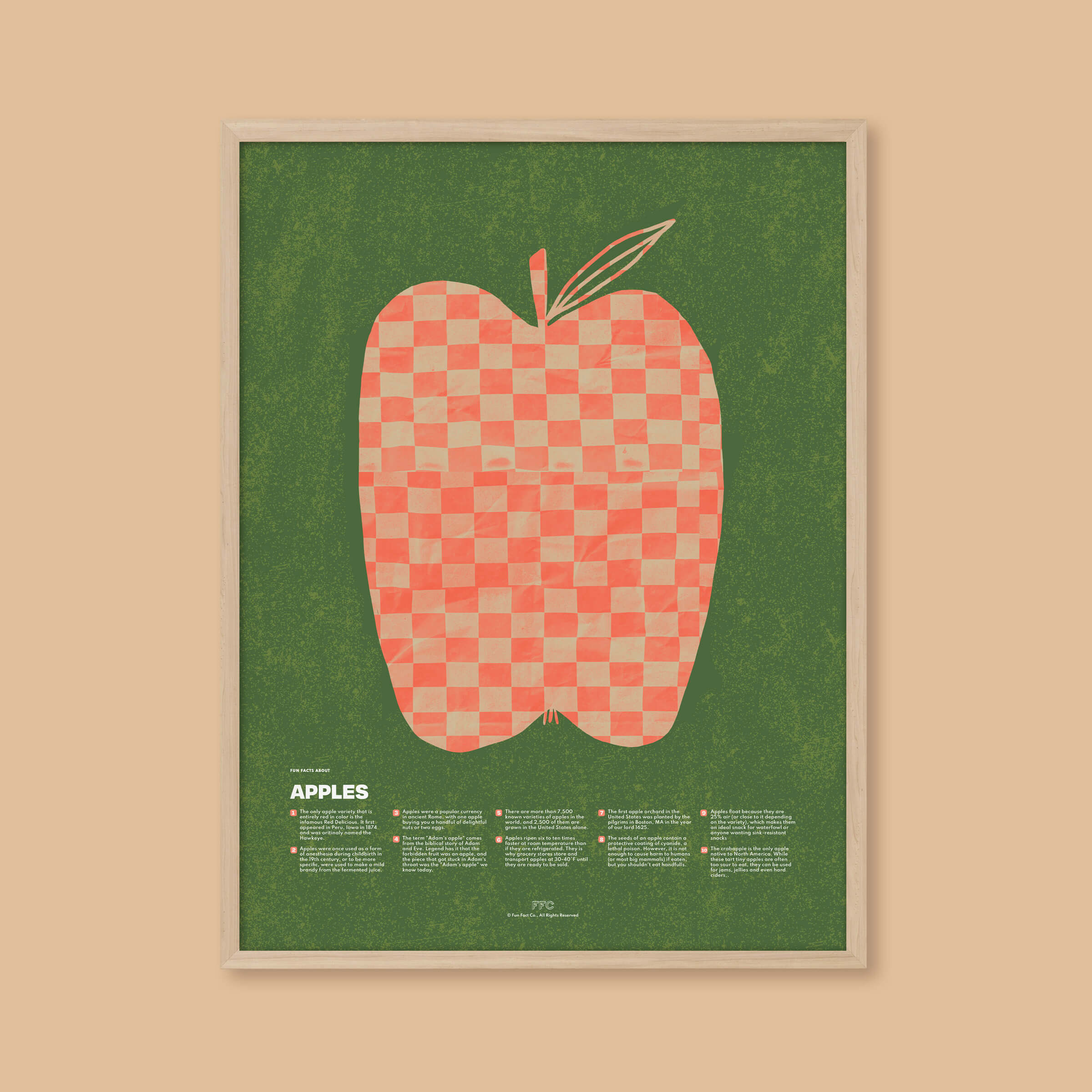 Apple Fun Facts Print - 12x16" / Natural Frame