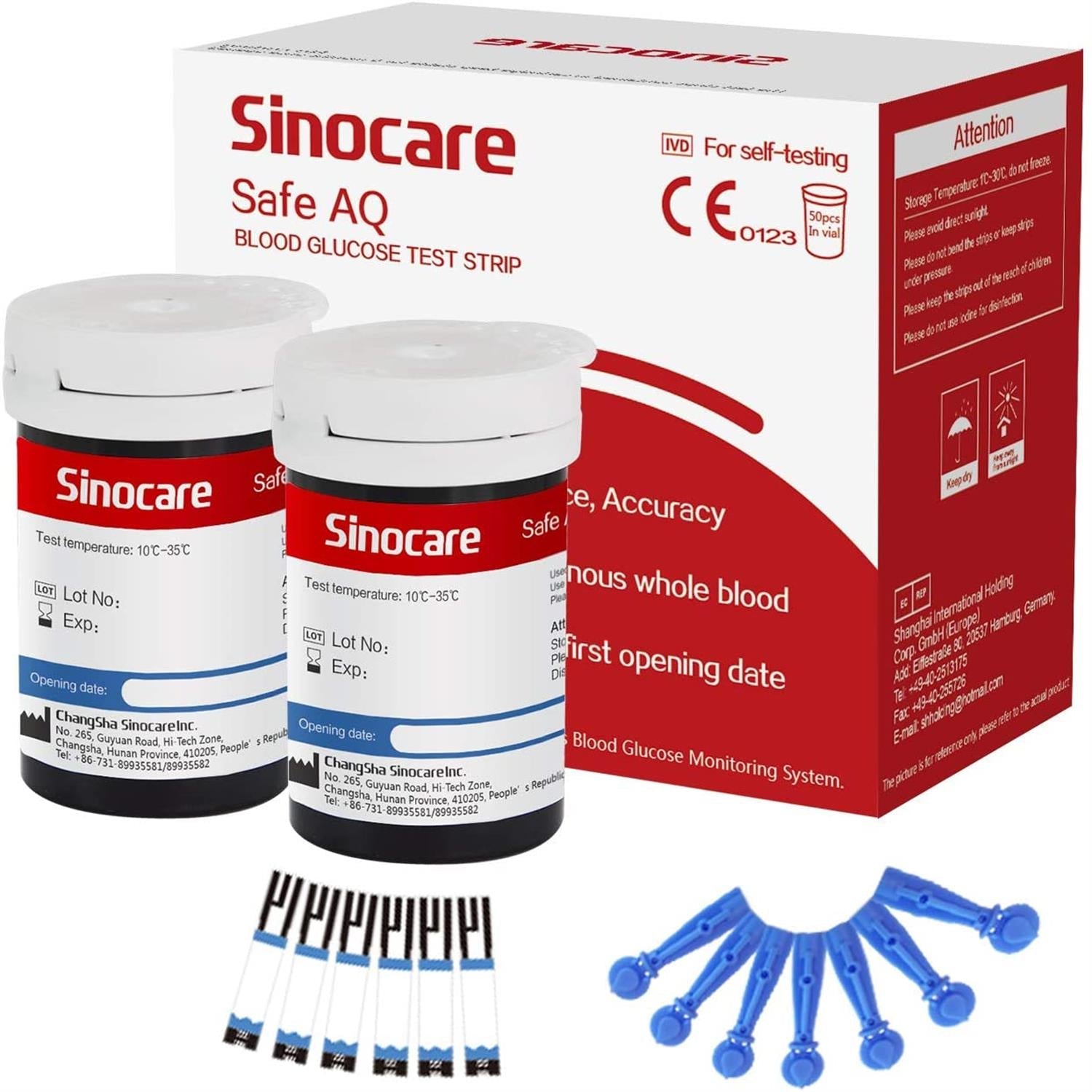 Sinocare Safe AQ Voice Blood Glucose Meter with Voice Reminder and Precise Test Results - No Meter+only 50pcs×(strips+lancets) / mmol/L