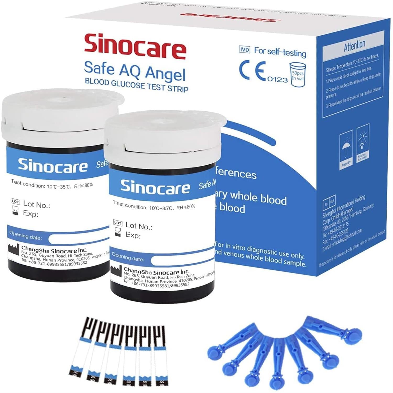 Sinocare Safe AQ Angel Blood Glucose Monitor with Innovative Chips, Quick Measurement and Tiny Volume - No Meter+only 50pcs×(strips+lancets) / mmol/l