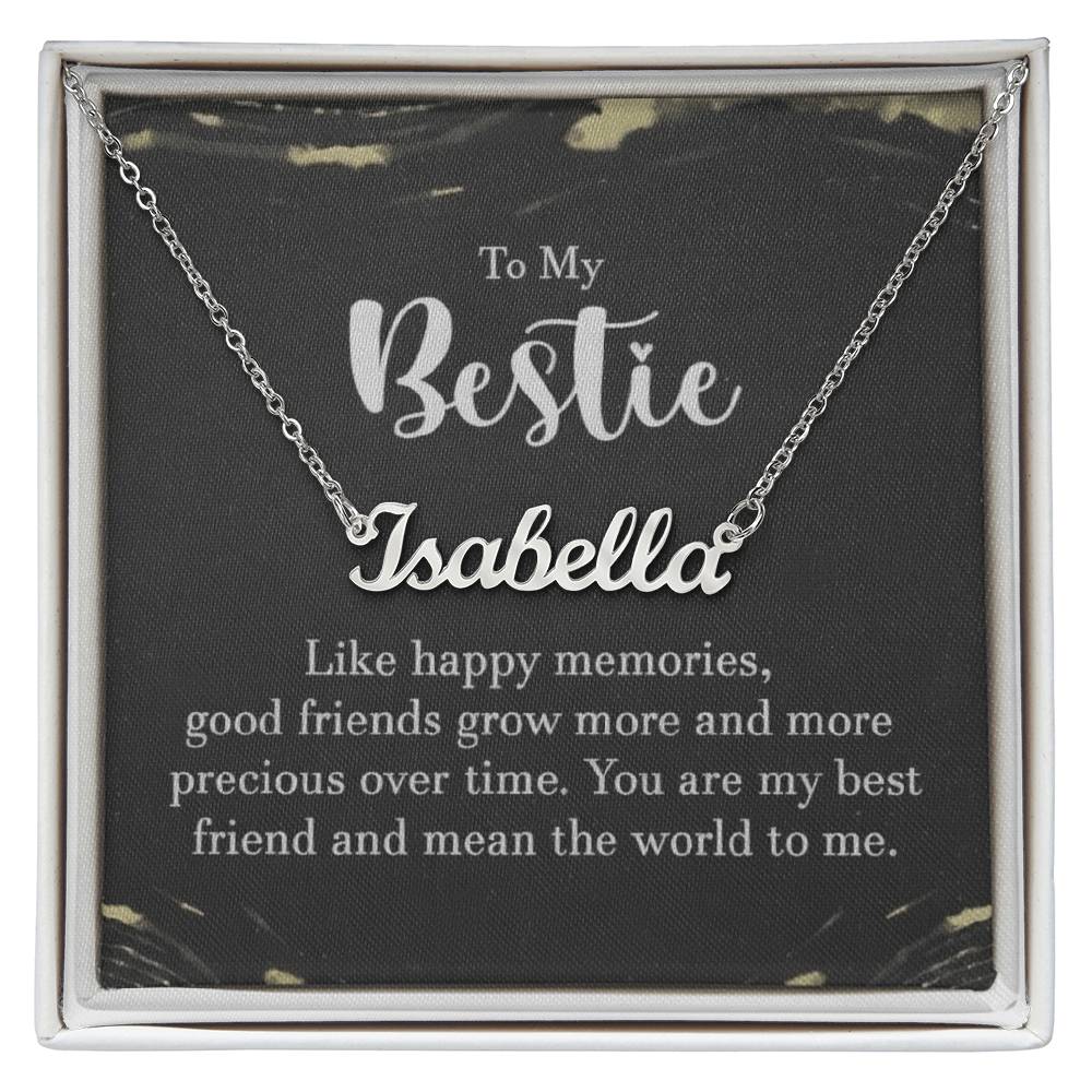 Personalized Bestie Name Necklace – Custom Gift with Message Card (Made in USA) - Polished Stainless Steel / Standard Box