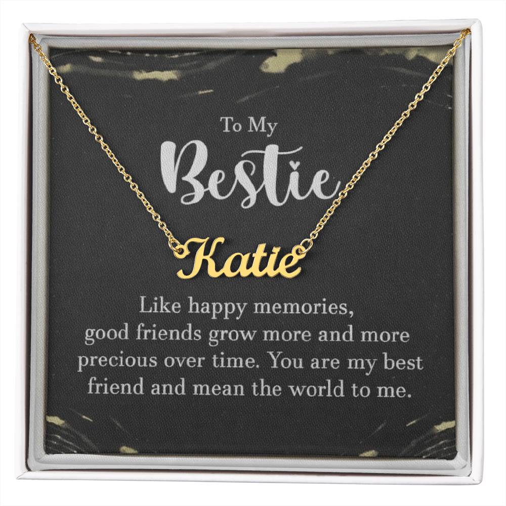 Personalized Bestie Name Necklace – Custom Gift with Message Card (Made in USA) - 18k Yellow Gold Finish / Standard Box