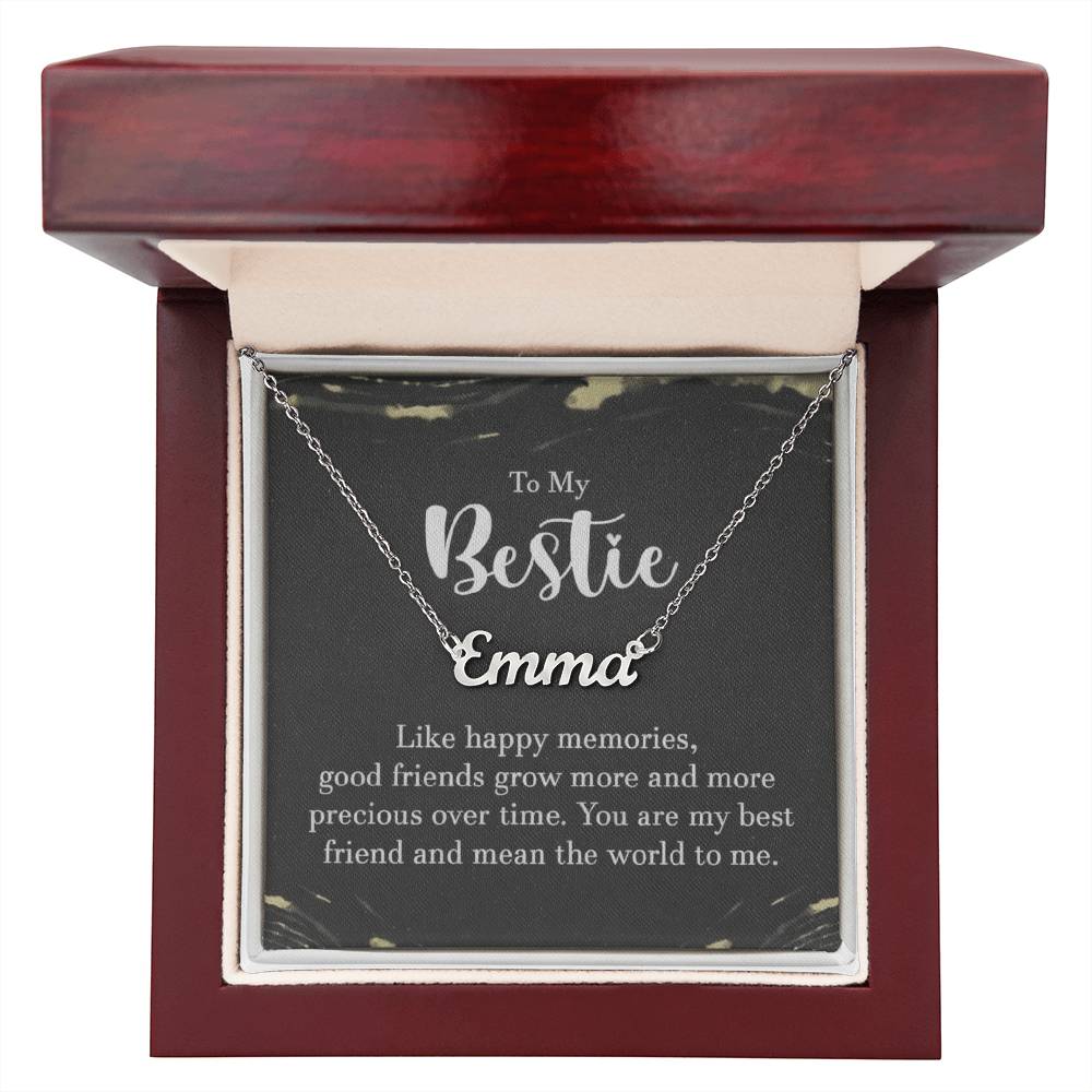 Personalized Bestie Name Necklace – Custom Gift with Message Card (Made in USA) - Polished Stainless Steel / Luxury Box