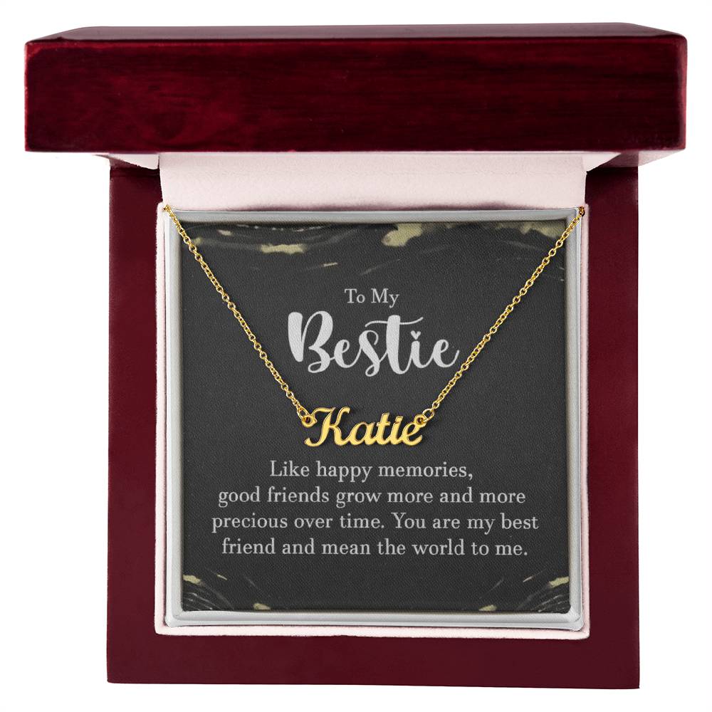 Personalized Bestie Name Necklace – Custom Gift with Message Card (Made in USA) - 18k Yellow Gold Finish / Luxury Box