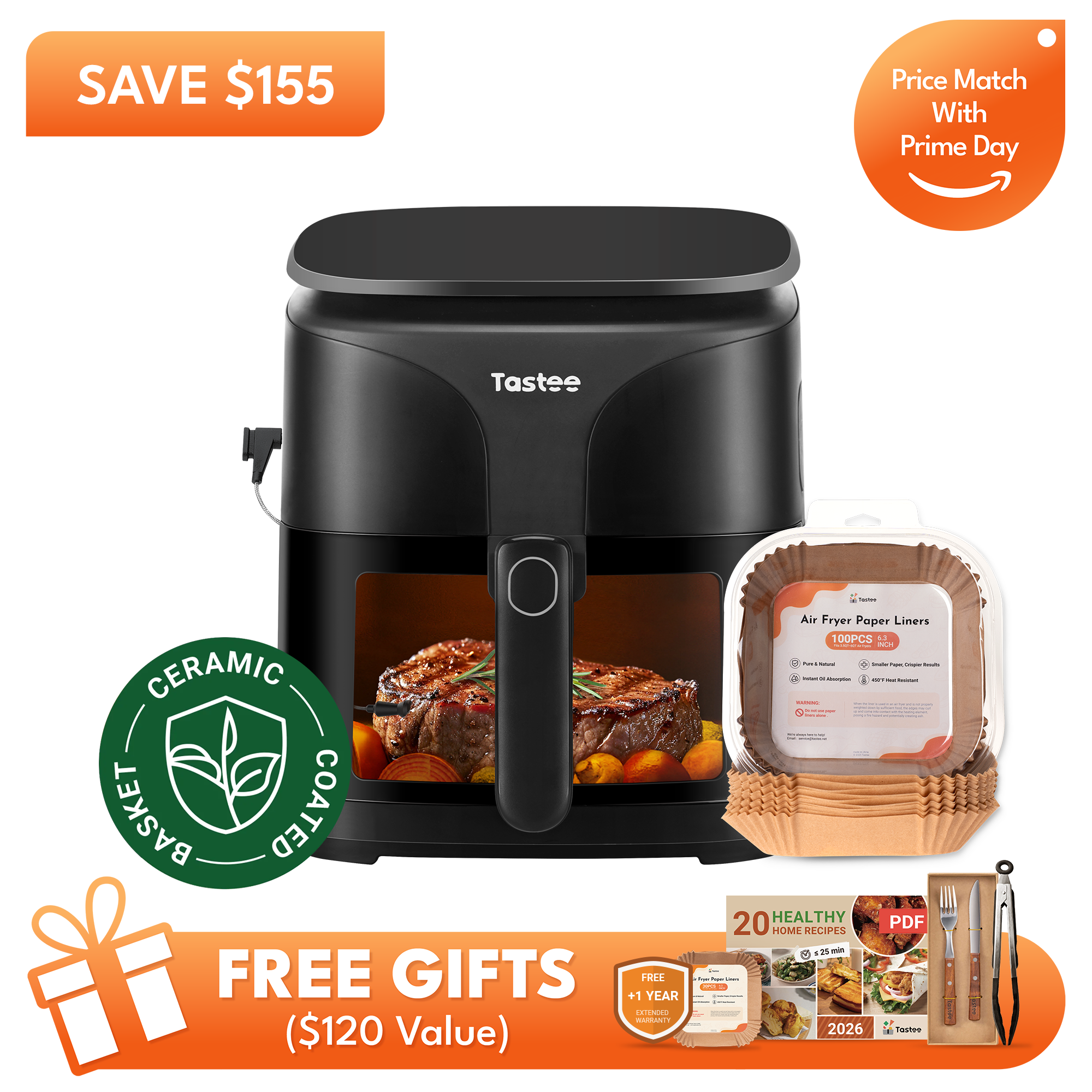Tastee Sensor Magic Smart Air Fryer (Ceramic Coated Basket)+Paper Liners