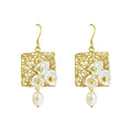 Baroque Pearl Earrings set in Gold Mesh - Gold
