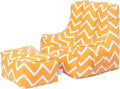 Kids Bean Bag Chair with Footstool Indoor Beanbag Armchair Printed Gaming Pouffes - Zigzag