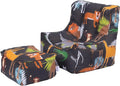 Kids Bean Bag Chair with Footstool Indoor Beanbag Armchair Printed Gaming Pouffes - Africa