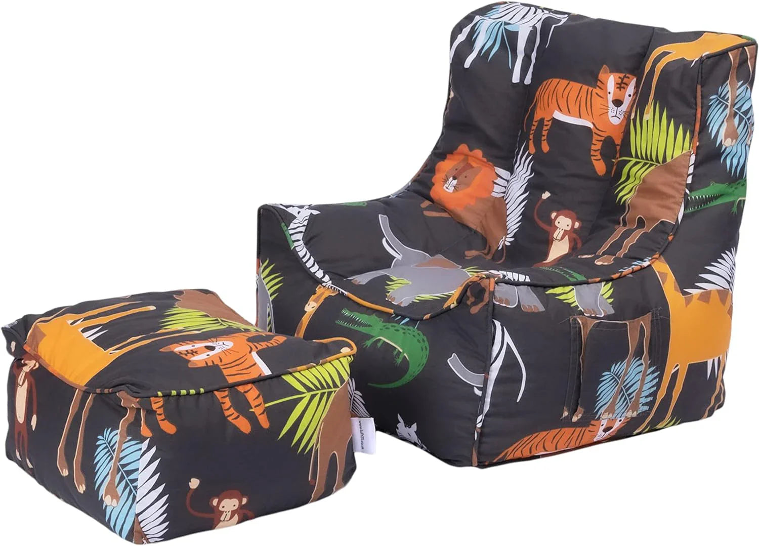 Kids Bean Bag Chair with Footstool Indoor Beanbag Armchair Printed Gaming Pouffes - Africa