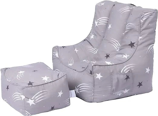 Kids Bean Bag Chair with Footstool Indoor Beanbag Armchair Printed Gaming Pouffes - Shooting Stars