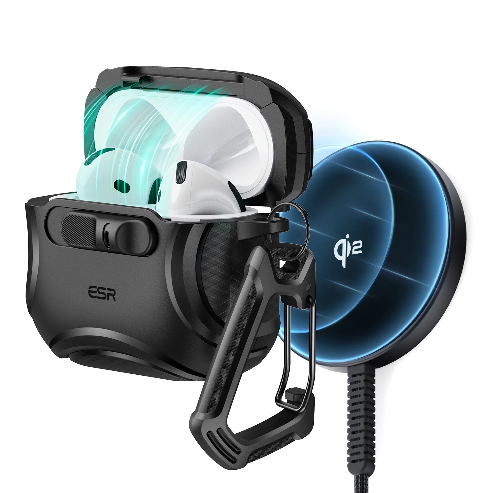 Cyber FlickLock Snap-and-Charge Bundle for AirPods 4 - Black - Black