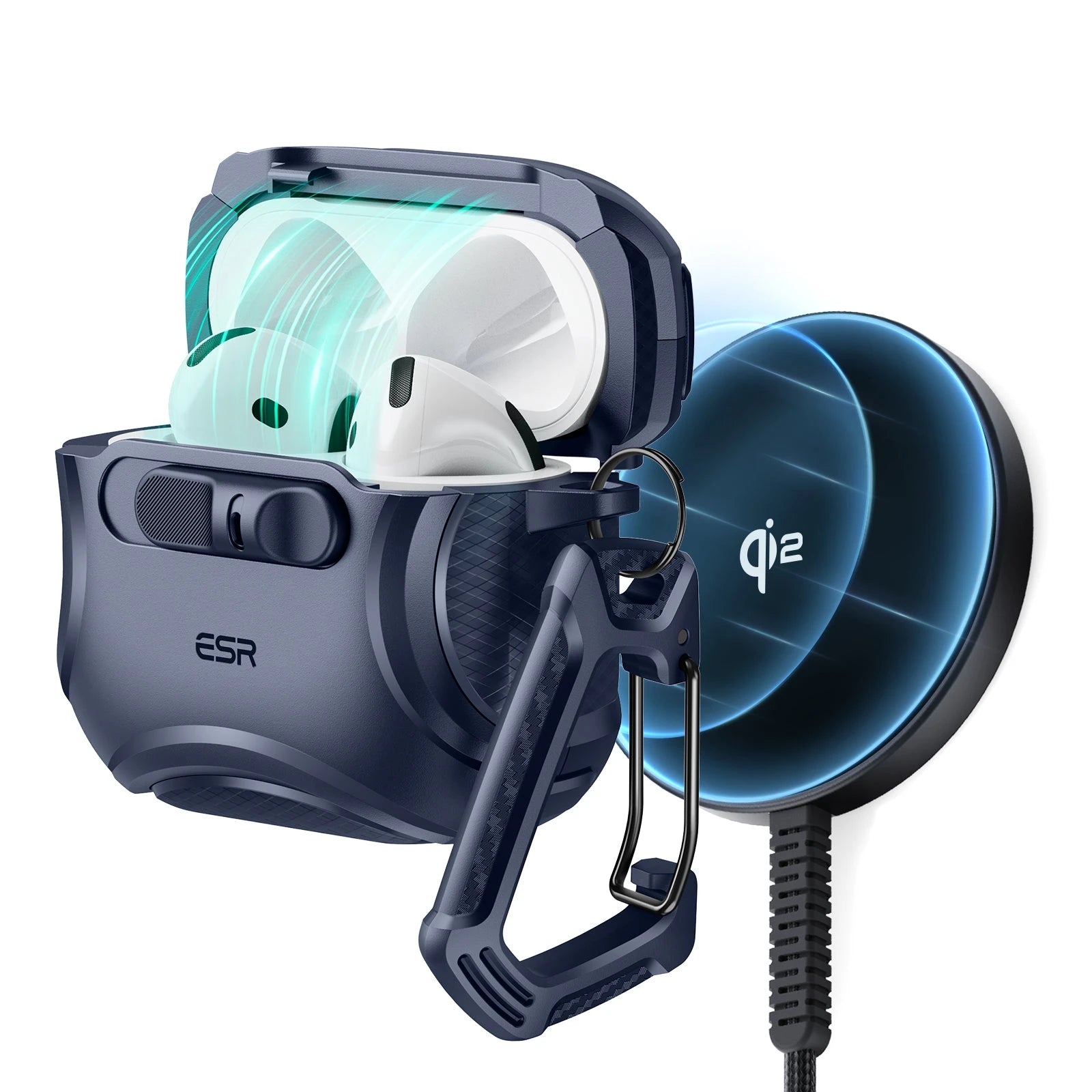 Cyber FlickLock Snap-and-Charge Bundle for AirPods 4 - Dark Blue - Dark Blue
