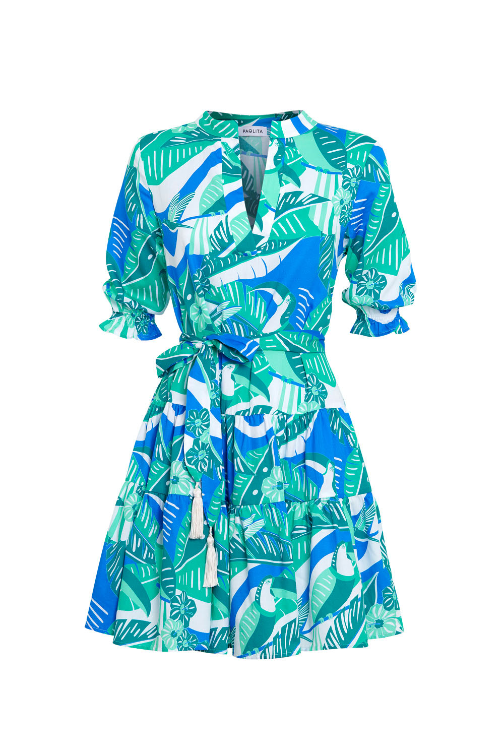 Blue Lagoon Long Sleeve Ruffle Dress - M