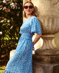 Blue Animal Smock Waisted Midi Dress - 18