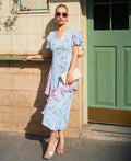 Blue Ditsy Floral Ruffle Mix and Match Midi Dress - 12